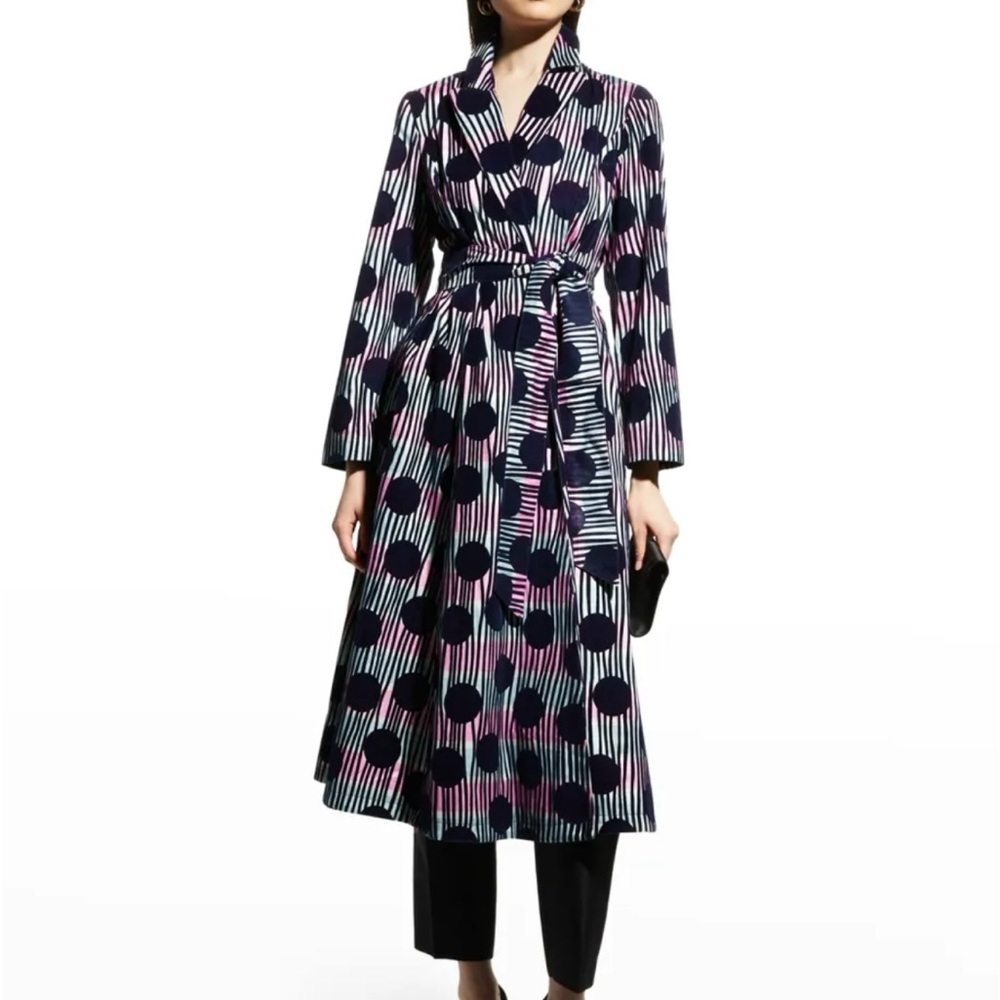 NWT Frances Valentine Lucille Flocked Velvet Wrap Blue & Pink Shirt Dress Sz. S